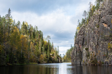 Canyon lake called Julma Ölkky on an autumn day in Hossa National Park, Northern Finland