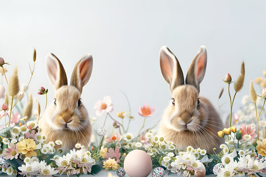 Fotografía para Pascua, temporada de Pascua, con huevos de Pascua y conejitos