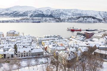 The  Jugend city Aalesund (Ålesund) harbor on a beautiful cold winter's day. Møre and Romsdal county