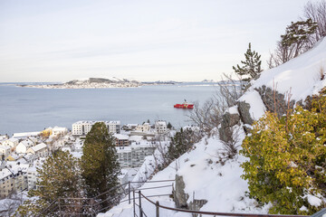 The  Jugend city Aalesund (Ålesund) harbor on a beautiful cold winter's day. Møre and Romsdal county