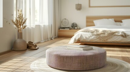 Interior of a modern bedroom with a round chair