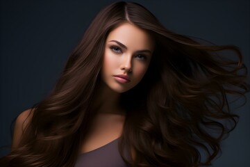 Fototapeta premium Girl with Beautiful, Long, Healthy Brunette Hair. Concept Haircare Tips, Natural Brunette Beauty, Long Hair Styles, Brunette Hair Care, Healthy Hair Maintenance