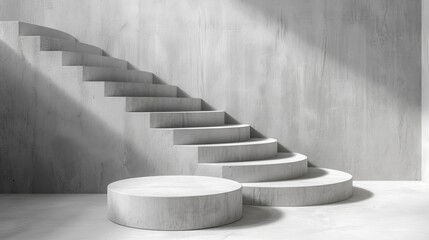Abstract white concrete stairs with shadow on the wall