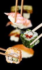 Tasty fresh sushi pieces  with fish