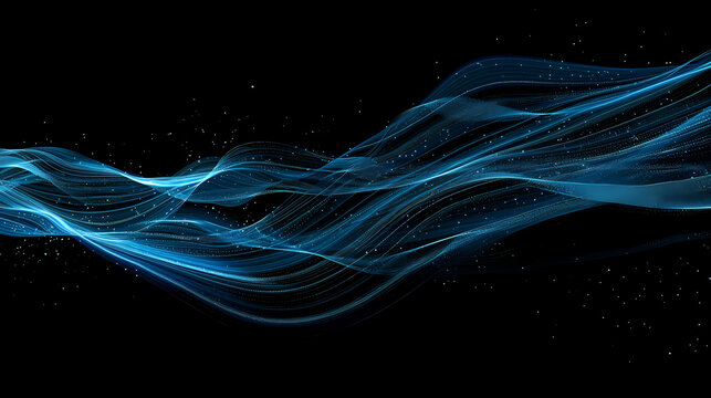 Abstract Flowing Blue Waves on Black Background