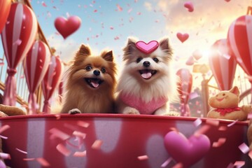 Fototapeta na wymiar Playful Valentines Day Pet Love Parade visuals. Generative ai