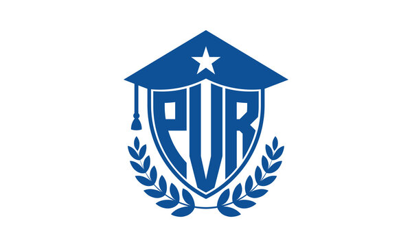 PVR three letter iconic academic logo design vector template. monogram, abstract, school, college, university, graduation cap symbol logo, shield, model, institute, educational, coaching canter, tech