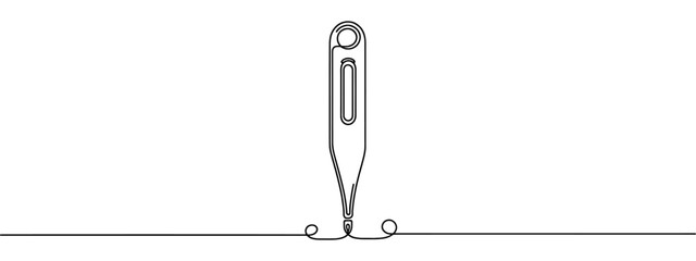 Continuous single one line drawing of various types of thermometers. Vector illustration of medical temperature measurement.