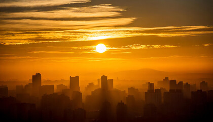 Golden Horizon Sunrise Over Urban Majesty