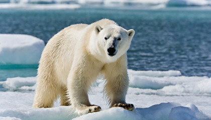 Polar bear (Ursus maritimus) On pack ice Svalbard, Norway, August.