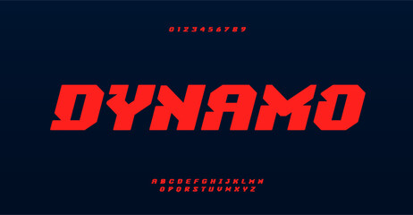 Dynamic slant alphabe, modernity strength typeset for sport, technology branding, headline. Sleek angular font, uppercase letters, numbers for logo, poster, tech industry. Vector typeset