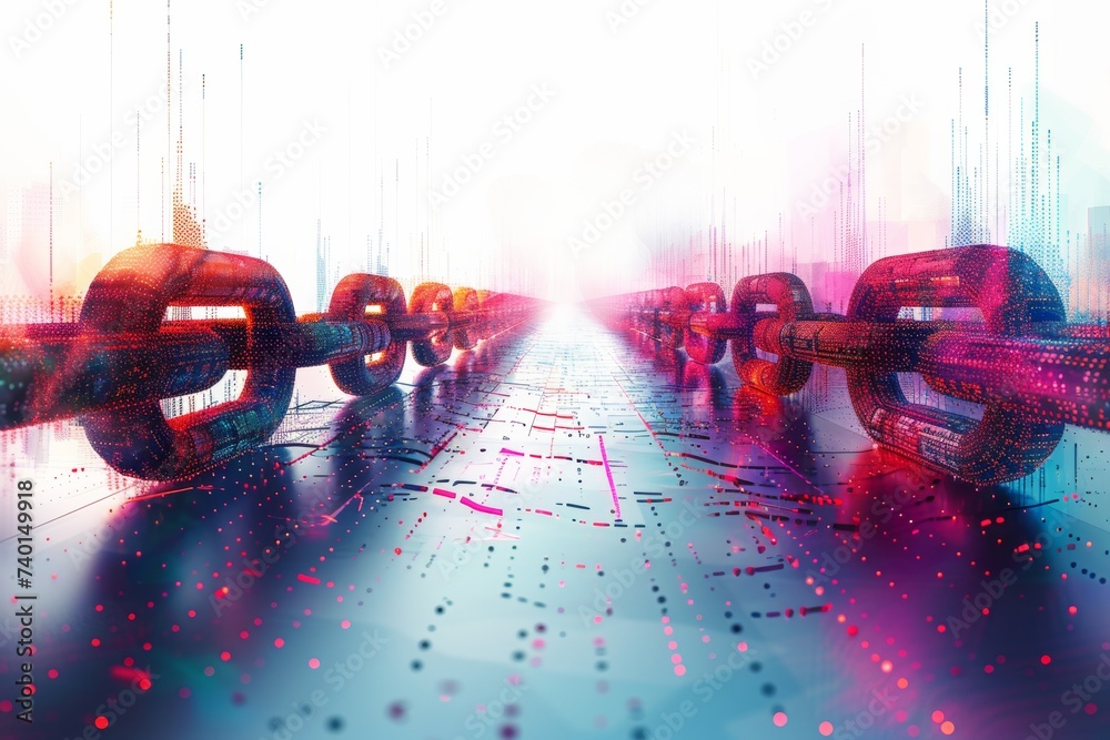 Poster Technology background of binary code made of chain