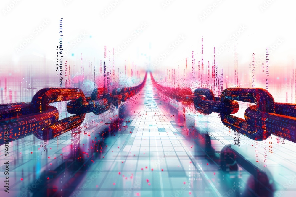 Poster technology background of binary code made of chain