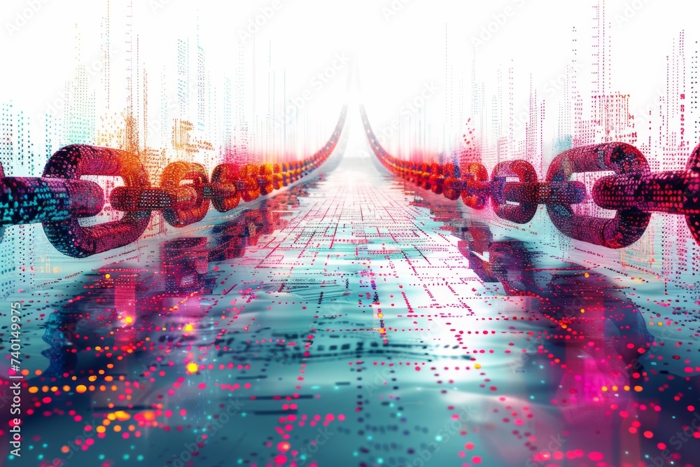 Poster Technology background of binary code made of chain