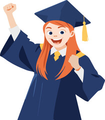 Girl in costume rejoices after graduation-