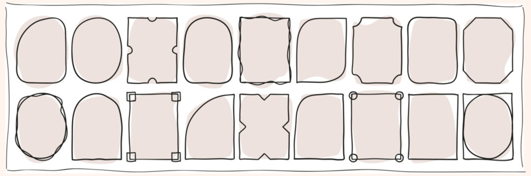 Set of empty linear textbox, design with a colored bed background. Hand drawn quote frames. Vector illustration