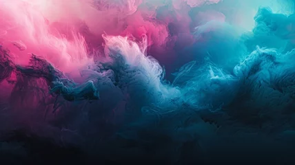 Tafelkleed Colorful smoke clouds in blue and pink neon light swirling on empty scene background with reflection © Werckmeister