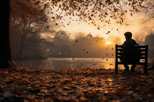 silhouette of a man sitting on the bench. 