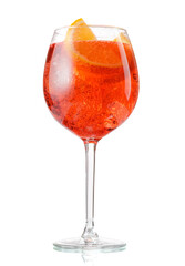 Aperol spritz cocktail with orange slice and ice isolated