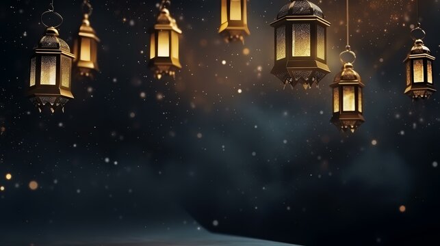 Ramadan Kareem background with Arabic lanterns. 3d rendering