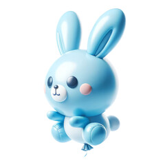 Obraz premium A blue rabbit is floating in the air. The rabbit is sitting on a balloon and he is happy