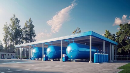 Hydrogen tanks, hydrogen filling stations, alternative energy, future energy, copy space, 16:9