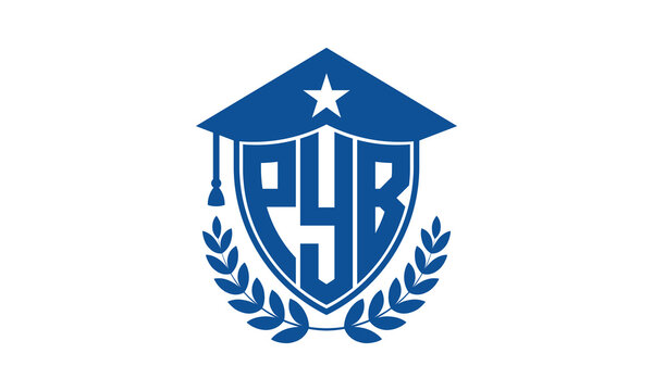 PYB three letter iconic academic logo design vector template. monogram, abstract, school, college, university, graduation cap symbol logo, shield, model, institute, educational, coaching canter, tech