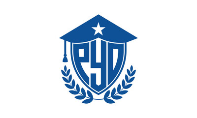 PYO three letter iconic academic logo design vector template. monogram, abstract, school, college, university, graduation cap symbol logo, shield, model, institute, educational, coaching canter, tech