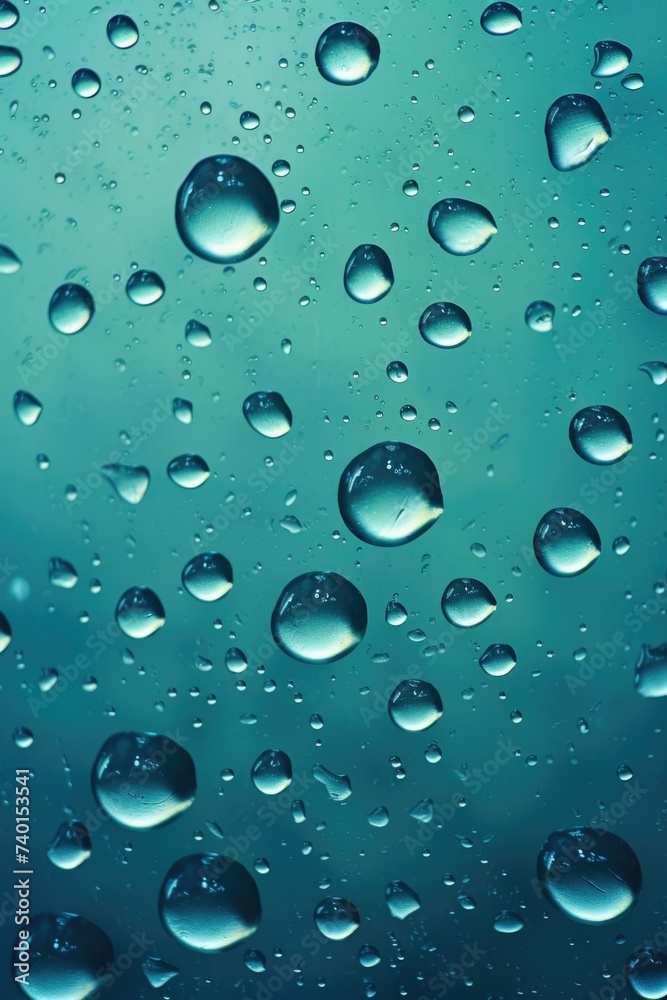 Poster Clear close-up of water droplets on a window. Suitable for weather or nature concepts