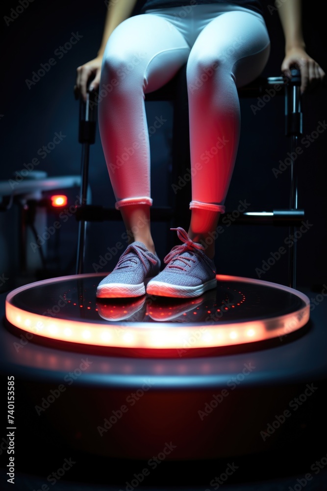 Poster a person sitting on a chair with a red light. suitable for various concepts and designs