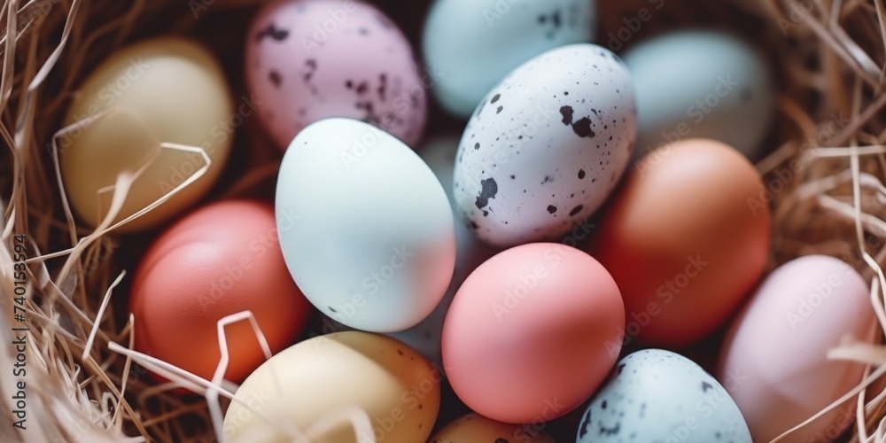 Poster close up of a nest with eggs, ideal for nature themes