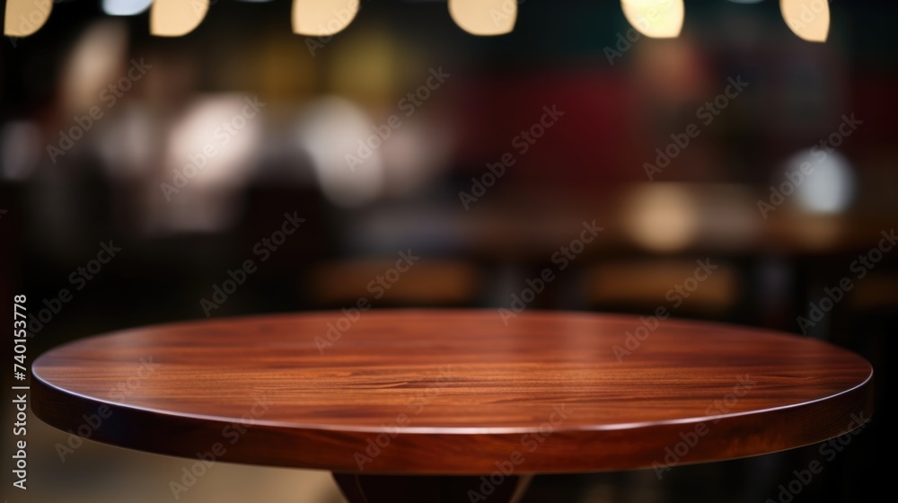 Poster A wooden table with lights in the background. Suitable for various design projects