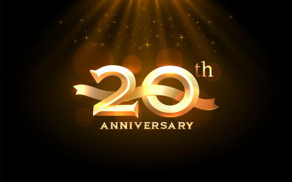 Anniversary 20th year, golden celebration, birthday event. Vector illustration