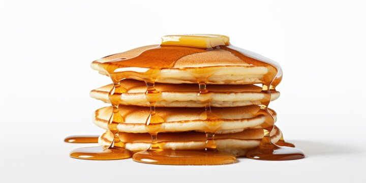 Mouth-watering image of pancakes covered in syrup. Perfect for food blogs and menus