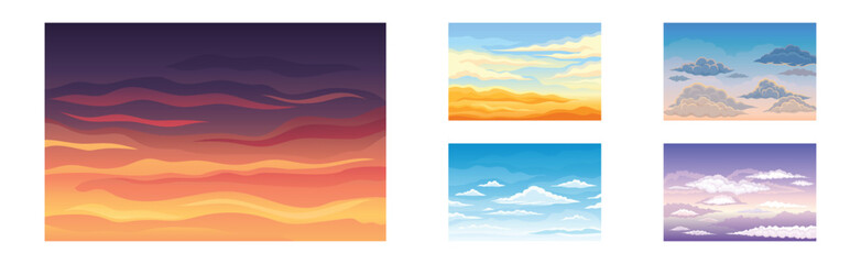 Sky Scene with Cloudscape Picturesque Scenery Vector Set