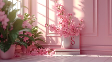 Fototapeta na wymiar Flowers on a pink background