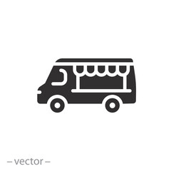 fast food car icon, food truck, ice cream festival on wheels, flat symbol on white background - vector illustration