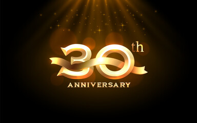 Anniversary 30th year, golden celebration, birthday event. Vector illustration