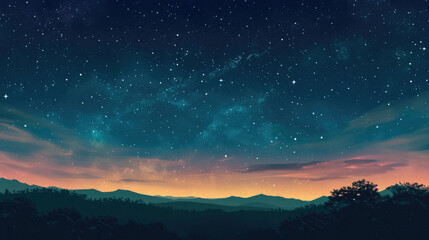 Fototapeta na wymiar Night sky with stars and silhouettes of mountains .