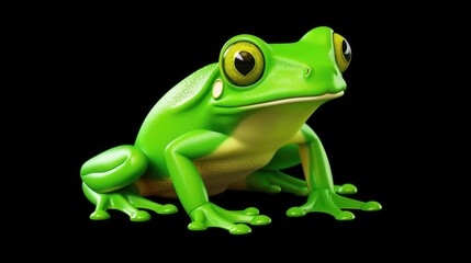 Fototapeta premium A close up of a green frog on a black background. Perfect for nature and animal themed projects