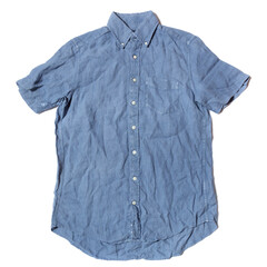 Men's casual linen short-sleeved shirt on white background