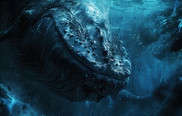 Serene marine life: gentle giant whale in its vast oceanic habitat. Generated by AI