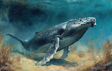 Fototapeta premium Majestic creature: immense whale expanse beneath the waves. Generated by AI