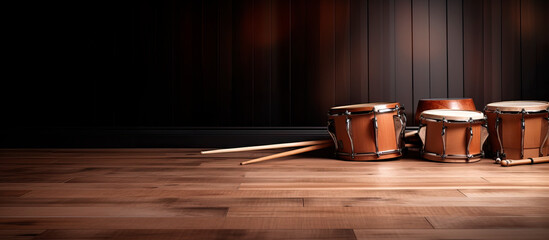 percussion instruments in wood background