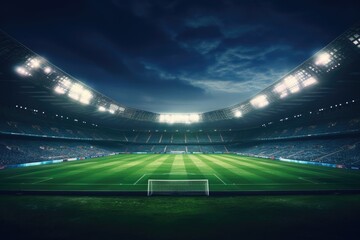 Image of a soccer field with a goal in the center. Suitable for sports and recreation concepts