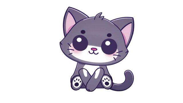 Cartoon Cute cat sitting in place with white plain background isolated. Seamless loop character funny isolated pet animation for children