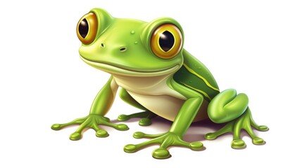 A green frog sitting on a white surface. Suitable for nature and animal themes