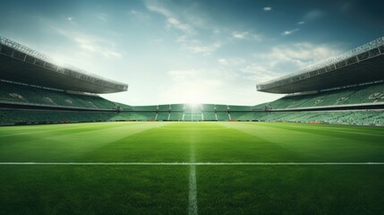 A soccer field with vibrant green grass and crisp white lines. Perfect for sports and outdoor...