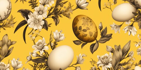 Colorful pattern of eggs and flowers, perfect for Easter designs