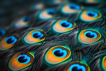 peacocks feathers, showcasing their vibrant colors and unique patterns in stunning detail